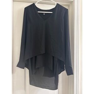 White House Black Market Black V Neck Layered Hi Lo Blouse Top XSP‎